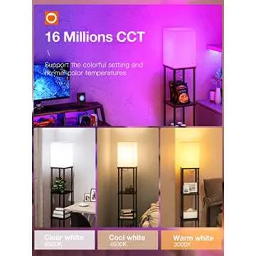 addlon Floor Lamp with Shelves, 4-Tier Modern Shelf Lamp with RGB Smart Bulb, APP Control Standing Lamp with White Lamp Shade, Floor lamp for Living Room, Bedroom - Black