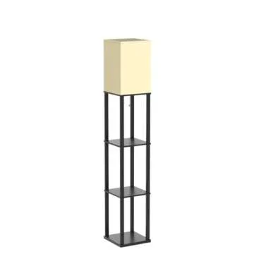 addlon Floor Lamp with Shelves, 4-Tier Modern Shelf Lamp with RGB Smart Bulb, APP Control Standing Lamp with White Lamp Shade, Floor lamp for Living Room, Bedroom - Black