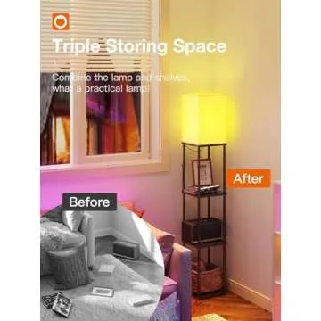 addlon Floor Lamp with Shelves, 4-Tier Modern Shelf Lamp with RGB Smart Bulb, APP Control Standing Lamp with White Lamp Shade, Floor lamp for Living Room, Bedroom - Black