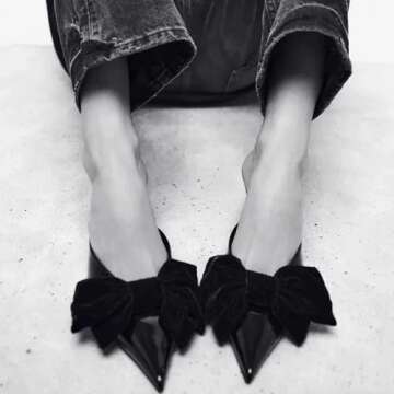 MRKEWUNEY Fashion Bow Heeled Mules for Women Slip On Mules Backless Kitten Heel Pointed Toe Wedding ...