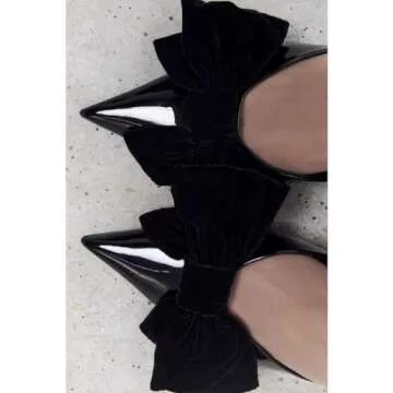 MRKEWUNEY Fashion Bow Heeled Mules for Women Slip On Mules Backless Kitten Heel Pointed Toe Wedding Party Dress Sandals Slide Sandals Evening Party Shoes Black Szie 41