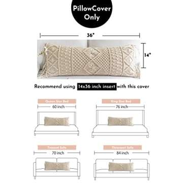 BlissBlush Cream Beige Macrame Lumbar Pillow Cover 14x36, Farmhouse Body Lumbar Pillow Cover, Couch Bed Lumbar Throw Pillow Cover, Decorative Pillow for Bed(1 Piece, Cover Only, 14x36 inch)