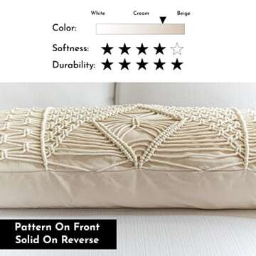 BlissBlush Cream Beige Macrame Lumbar Pillow Cover 14x36, Farmhouse Body Lumbar Pillow Cover, Couch Bed Lumbar Throw Pillow Cover, Decorative Pillow for Bed(1 Piece, Cover Only, 14x36 inch)