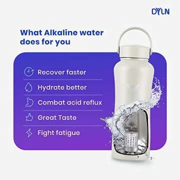 DYLN Alkaline Water Bottle | Portable Hydrogen Water Bottle Creates Hydrogen-Rich Water up to 9.5 pH | Vacuum Insulated Stainless Steel Keeps Water Cold for 24 Hours | 32 oz, Rose Quartz
