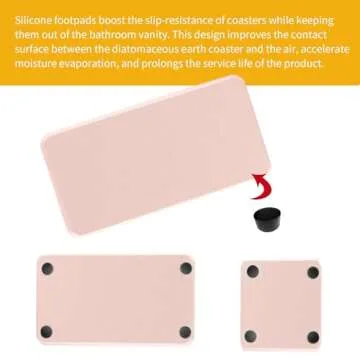 GVRGO Set of 4 Water Absorbent Diatomite Tray, Stone Drying Mat for Bathroom & Kitchen Counter Vanity, Instant Dry Diatomaceous Earth Sink Dish Rack Organizer for Soap, Cup, Drink Bottle- Pink