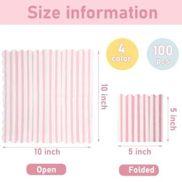 Tenceur 100 Pack Scalloped Party Napkins Mixed Stripe Ice Cream Napkins 5 x 5 Inch Disposable Paper ...