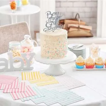 Tenceur 100 Pack Scalloped Party Napkins Mixed Stripe Ice Cream Napkins 5 x 5 Inch Disposable Paper Pastel Cocktail Beverage Napkins for Pastel Party Shower Birthday Dinner Decorations Supplies