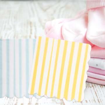 Tenceur 100 Pack Scalloped Party Napkins Mixed Stripe Ice Cream Napkins 5 x 5 Inch Disposable Paper Pastel Cocktail Beverage Napkins for Pastel Party Shower Birthday Dinner Decorations Supplies