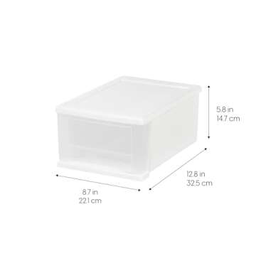 IRIS USA 7 Qt. Plastic Drawer Storage Organizer Stacking Drawers, 4-Pack, Stackable Unit with Sliding Drawer for Clothes Bedroom Kitchen Under Sink Pantry Craft Room Bathroom Dorm Office, White