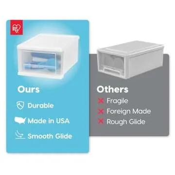 IRIS USA 7 Qt. Plastic Drawer Storage Organizer Stacking Drawers, 4-Pack, Stackable Unit with Sliding Drawer for Clothes Bedroom Kitchen Under Sink Pantry Craft Room Bathroom Dorm Office, White