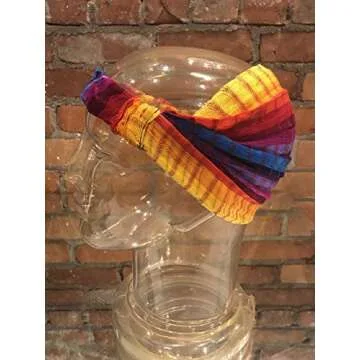 Medium 'Snug Fit' Headband Hair Scarf No Slip Cotton & Elastic Band Broad Rainbow Stripes