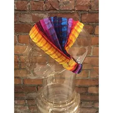 Medium 'Snug Fit' Headband Hair Scarf No Slip Cotton & Elastic Band Broad Rainbow Stripes