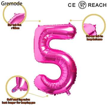 Pink 5 Balloons,40 Inch Birthday Foil Balloon Party Decorations Supplies Helium Mylar Digital Balloo...