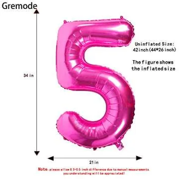Pink 5 Balloons,40 Inch Birthday Foil Balloon Party Decorations Supplies Helium Mylar Digital Balloons (Pink Number 5)