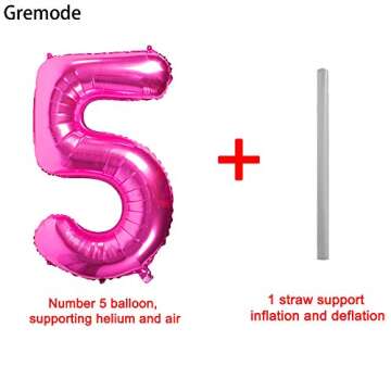 Pink 5 Balloons,40 Inch Birthday Foil Balloon Party Decorations Supplies Helium Mylar Digital Balloons (Pink Number 5)