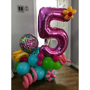 Pink 5 Balloons,40 Inch Birthday Foil Balloon Party Decorations Supplies Helium Mylar Digital Balloons (Pink Number 5)