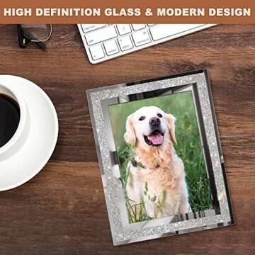 IZIDDO 5x7 Picture Frames Set of 2, Glitter Glass Photo Frame for Tabletop Display, Gift Picture Fra...