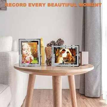 IZIDDO 5x7 Picture Frames Set of 2, Glitter Glass Photo Frame for Tabletop Display, Gift Picture Frame, Horizontally or Vertically