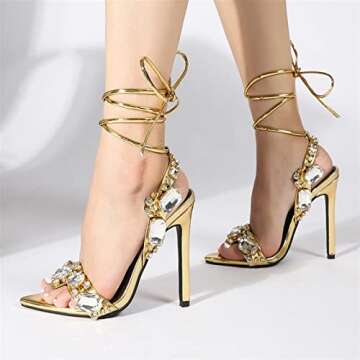 FANFENG Women Wedding High Heels Sexy Pointed Toe Sandal Wedding Prom Dress Sandal Women's Plus Size Shoes Casual Sandal (Color : Gold, Shoe Size : 8)