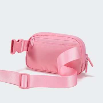 Pander Two Way Zipper Fanny Pack Nylon Everywhere Belt Bag for Women, Water Repellent Waist Packs, Crossbody Bags with Adjustable Strap (Light Pink).