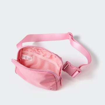 Pander Two Way Zipper Fanny Pack Nylon Everywhere Belt Bag for Women, Water Repellent Waist Packs, Crossbody Bags with Adjustable Strap (Light Pink).