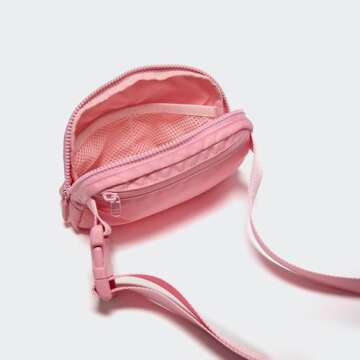 Pander Two Way Zipper Fanny Pack Nylon Everywhere Belt Bag for Women, Water Repellent Waist Packs, Crossbody Bags with Adjustable Strap (Light Pink).