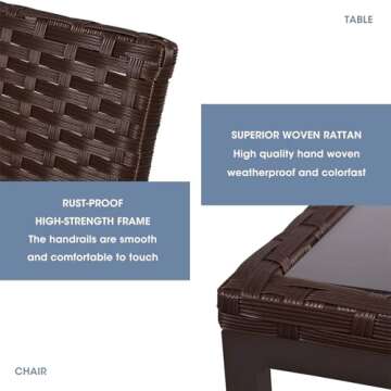 SUNCROWN 3-Piece Patio Bistro Set Outdoor Rocking Chairs Set Brown Wicker Porch Chairs with Glass Coffee Table, Beige Cushion