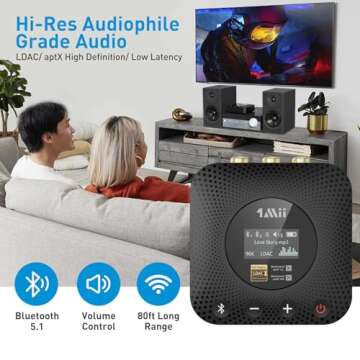 1Mii B06HD+ Hi-Res Bluetooth 5.1 Music Receiver for Home Stereo w/LDAC, Hi-Fi Bluetooth Adapter w/Audiophile DAC aptX HD Volume Control OLED Display, Wireless Audio Adapter for AV Receiver/Amplifier