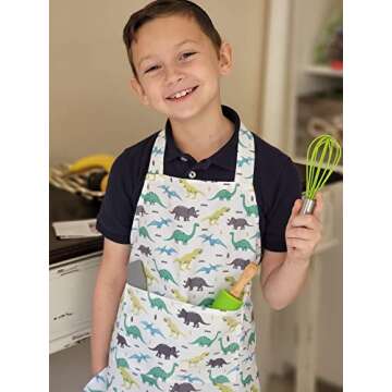 Tovla Jr. Kids Baking Gift Set with Storage Case - Cooking Kit for Children - Educational Baking Sets - Real Kid Baking Supplies with Decorating Tools Set with Apron… (Dinosaur)