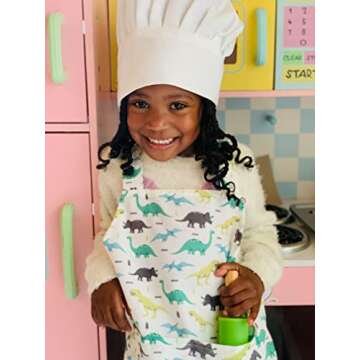 Tovla Jr. Kids Baking Gift Set with Storage Case - Cooking Kit for Children - Educational Baking Sets - Real Kid Baking Supplies with Decorating Tools Set with Apron… (Dinosaur)