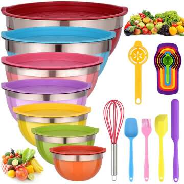 26 PCS Mixing Bowls with Lids & Utensils