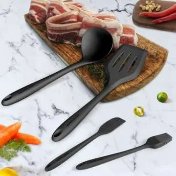 Kitchen Utensil Set - 11 Cooking Utensils - Colorful Silicone Kitchen Utensils - Nonstick Cookware with Spatula Set - Colored Best Kitchen Tools Kitchen Gadgets (Black)