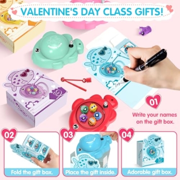 Valentines Day Gifts for Kids, 28Pcs Magnetic Fishing Game with Gift Cards Box, Wind-Up Fishing Toys...