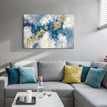 Blue And Gold Wall Decor Set Teal Abstract Painting Canvas Wall Art Decor Colorful Oil Painting Artw...