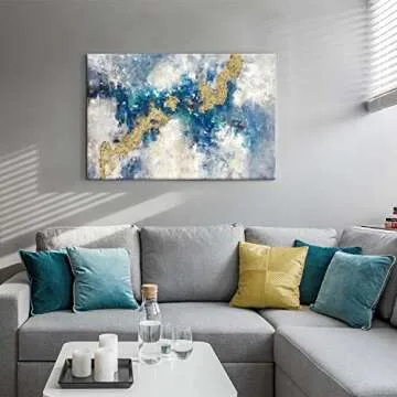 Blue And Gold Wall Decor Set Teal Abstract Painting Canvas Wall Art Decor Colorful Oil Painting Artw...
