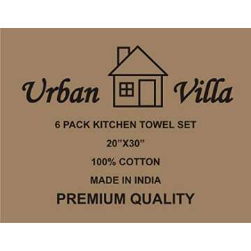Urban Villa Kitchen Towels (20x30 Inches, 6 Pack) Extra Large Kitchen Hand Towels, Premium Dish Towels for Kitchen Grey & White Dish Cloths Highly Absorbent 100% Cotton with Hanging Loop Tea Towels