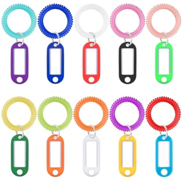 Uniclife Colorful Wrist Keychains Set with Label Tags - 10 Pcs Stretchable and Durable Key Holders