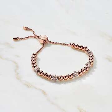 Michael Kors Stainless Steel and Pavé Crystal Beaded Bracelet for Women, Color: Rose Gold (Model: MKJ5220791)
