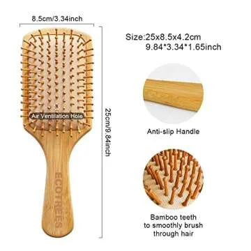 Hair Brush-Natural Wooden Bamboo Bristles Paddle Hairbrush Large. Eco-Friendly Massage Scalp & Detan...