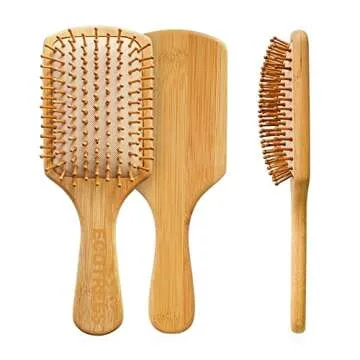 Hair Brush-Natural Wooden Bamboo Bristles Paddle Hairbrush Large. Eco-Friendly Massage Scalp & Detangling All Hair Types. No More Tangle.