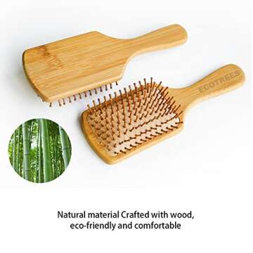 Hair Brush-Natural Wooden Bamboo Bristles Paddle Hairbrush Large. Eco-Friendly Massage Scalp & Detangling All Hair Types. No More Tangle.