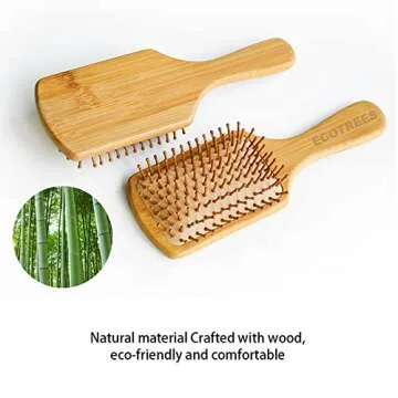 Hair Brush-Natural Wooden Bamboo Bristles Paddle Hairbrush Large. Eco-Friendly Massage Scalp & Detangling All Hair Types. No More Tangle.