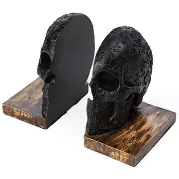 Skull Book Ends Gothic, Lifesize Human, Heavy-Duty Bookends, Skeleton Decorations, Bookends for Shel...
