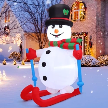 GOOSH 6 FT Christmas Inflatables Snowman Outdoor Decorations Blow Up Yard Ski Snow Man with Built-in...