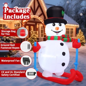 GOOSH 6 FT Christmas Inflatables Snowman Outdoor Decorations Blow Up Yard Ski Snow Man with Built-in LEDs for Xmas Party Garden Lawn Decor
