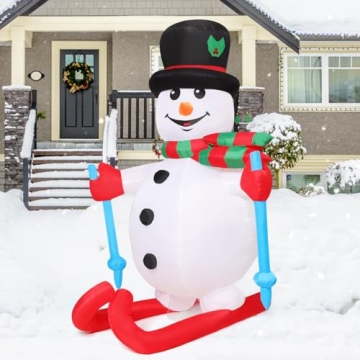 GOOSH 6 FT Christmas Inflatables Snowman Outdoor Decorations Blow Up Yard Ski Snow Man with Built-in LEDs for Xmas Party Garden Lawn Decor