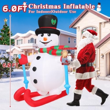 GOOSH 6 FT Christmas Inflatables Snowman Outdoor Decorations Blow Up Yard Ski Snow Man with Built-in LEDs for Xmas Party Garden Lawn Decor