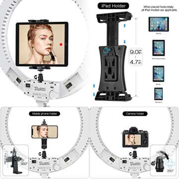Ring Light, 18inch Ring Light with Stand and Phone Holder, Makeup LED Ring Lights 60W Bi-Color, Adjustable Color Temperature 3000K-5800K Selfie Ring Light for YouTube, Facebook Live, Vlog (19inch)
