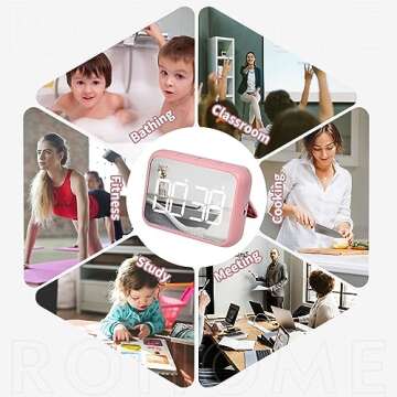 Digital Large Display Visual Timer Stopwatch for Kitchen Teacher School Classroom Cooking, 99 Minutes Countdown Count-up, Magnetic, Makeup Mirror LED, Easy for Kids, Loud or Mute Volume (Pink)