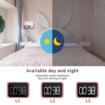 Digital Large Display Visual Timer Stopwatch for Kitchen Teacher School Classroom Cooking, 99 Minutes Countdown Count-up, Magnetic, Makeup Mirror LED, Easy for Kids, Loud or Mute Volume (Pink)